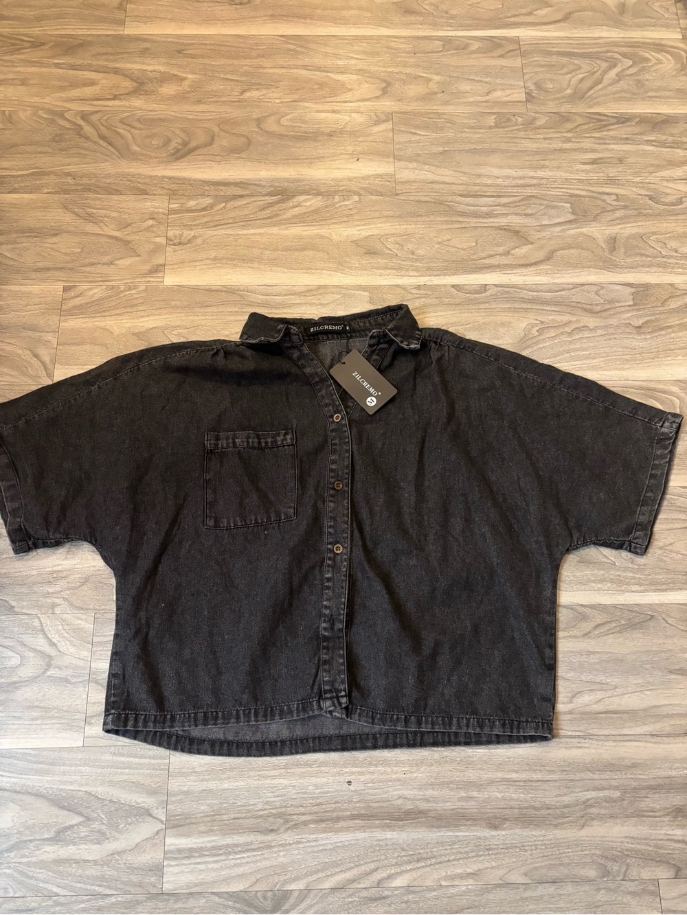 Zara Black Short-Sleeve Button-Down Shirt